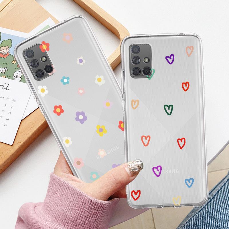 Transparente Hülle für Samsung Galaxy A52 A12 A51 A32 A21s A71 A32 A22 50 A70 A31 A72 5G Luxus Weiche Handyhülle Liebesherz Coque Capa