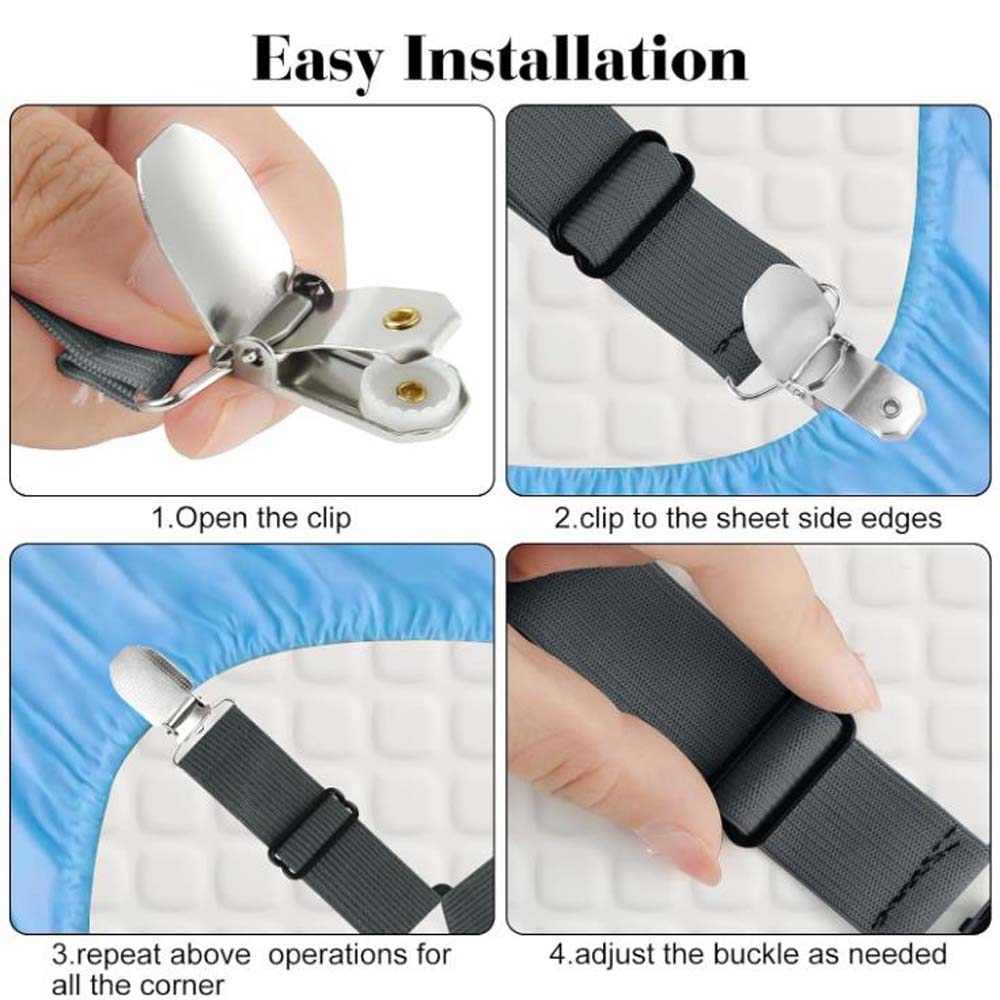 4PCS Adjustable Non-slip Sheet Clip, Stainless Steel Sheet Holder, Suitable for Tablecloth, Bed Sheet, Sofa Cover