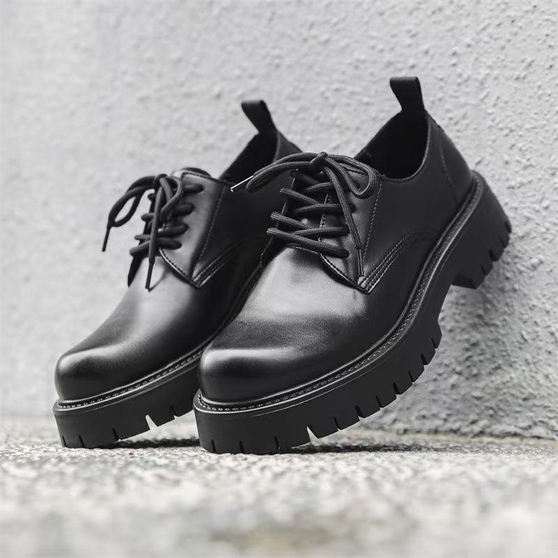 Large size retro business casual big head leather shoes men's 2025 new thick sole heightening tooling youth derby shoes
