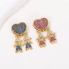 Gold-Plated Copper Heart Family Necklace with Colorful Zircon Pendant - Unisex Design