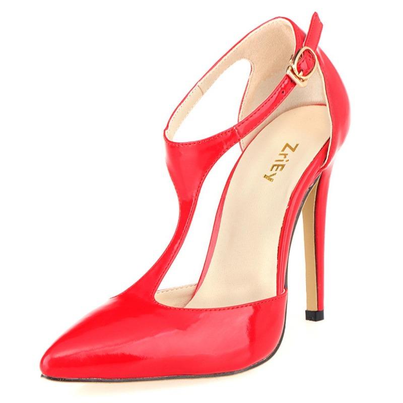 

Женские туфли-лодочки, модные, с острым носком, с Т-образным ремешком, с пряжкой на щиколотке, из лакированной кожи, повседневные, на высоком каблуке, для офиса, красные, свадебные туфли 35 красный