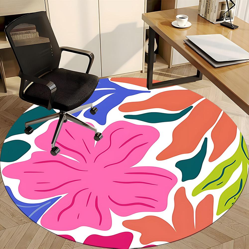 1pc Floral Patterned Carpet, Round Non Slip Durable Large Size Office Carpet, Suitable for Office