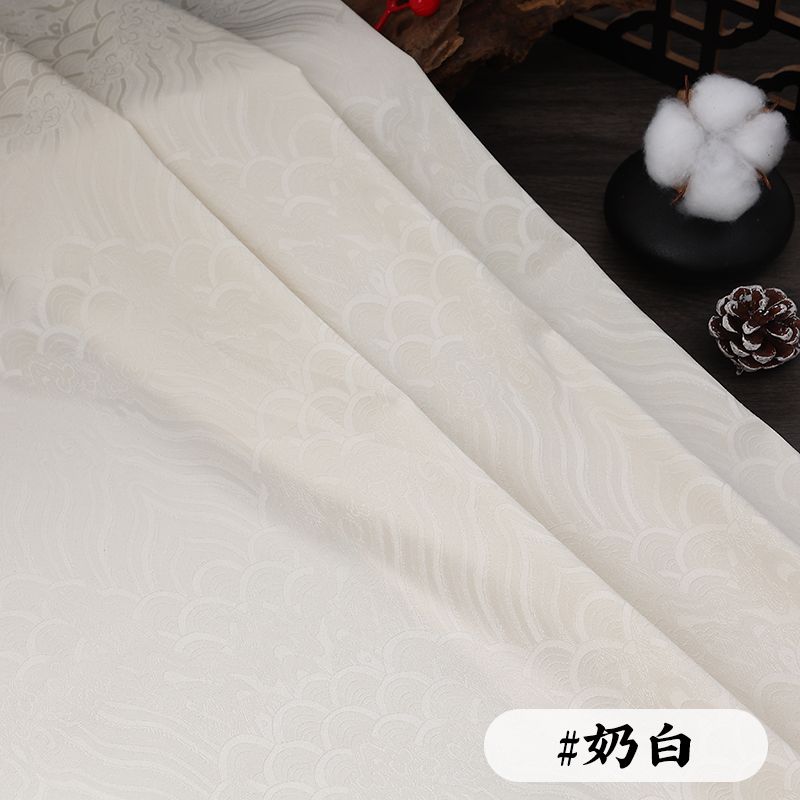 Wave Jacquard Fabric Micro Stretch Breathable By The Meter for Hanfu Dress Horse Face Skirt Sewing Anti Wrinkle Cloth White Red