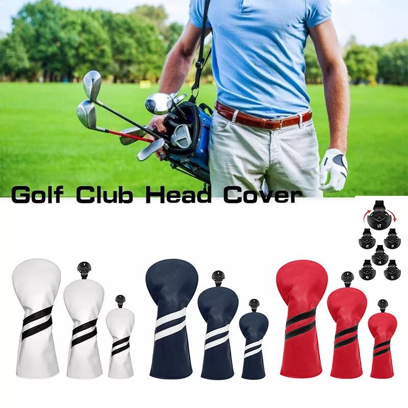 3pcs Waterproof Striped Golf Club Headcovers #1 #3 #5 Wood Headcovers Driver Fairway Woods Cover PU Leather Head Covers