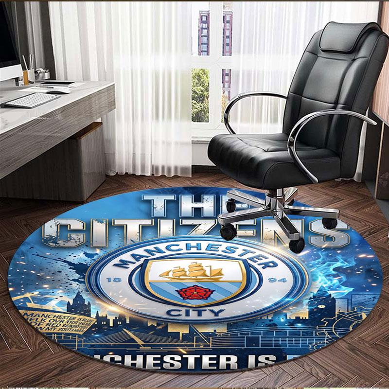 Manchester City FC Print Round Rug, Washable Floor Carpet, For Entryway Dorm Laundry Room Office Study, Home Decor Birthday Christmas Gift