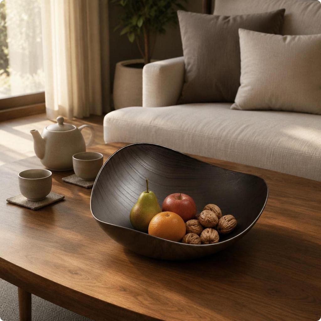 Fruit Platter Bowl WoodGrain Finish Wooden Thickened Tableware for Table Ebony L