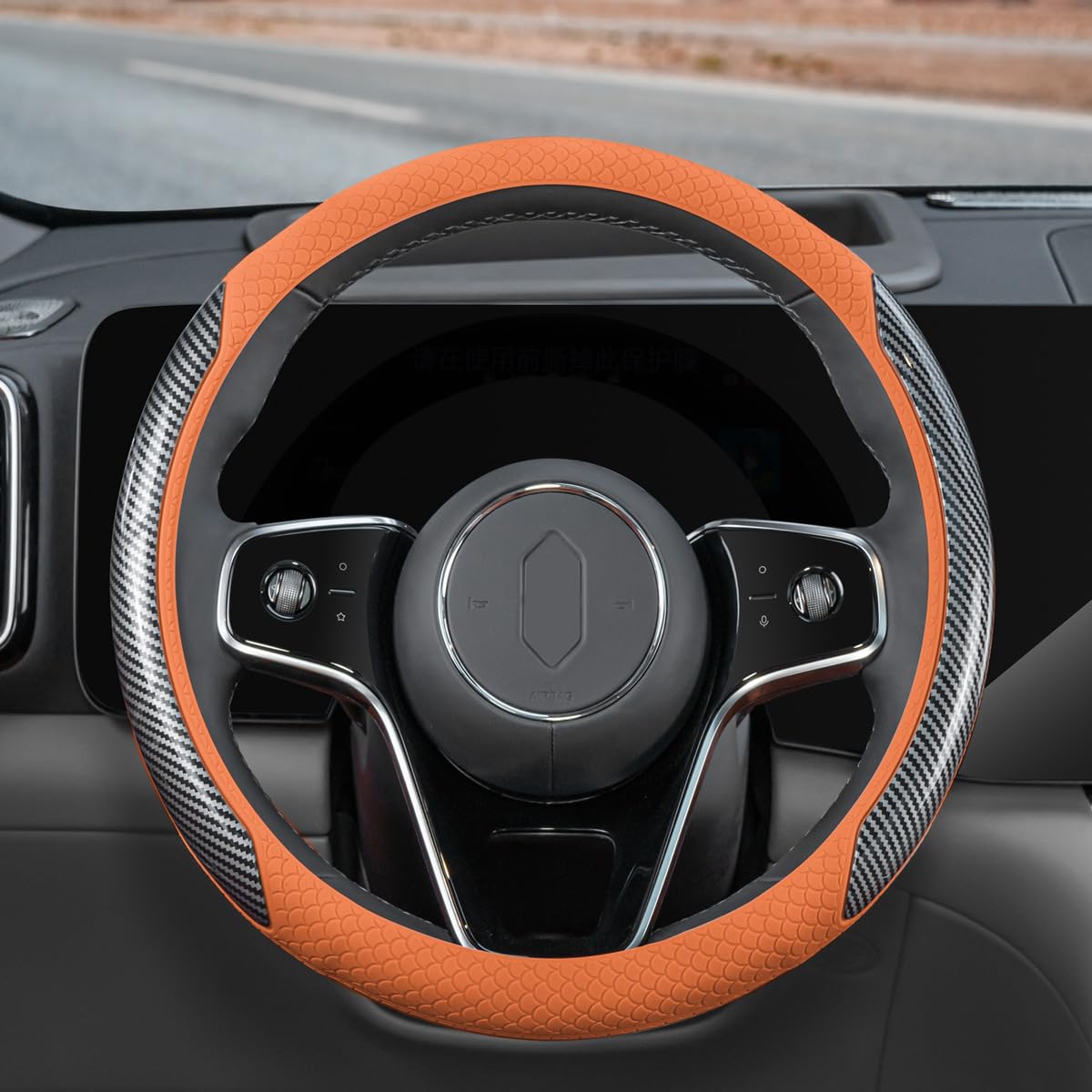 

Orange Steering Wheel Universal Fit for Kei and Standard Silicone and ABS with Special Pattern Soft and Suitable for All Ultra-thin Cover, Cars,