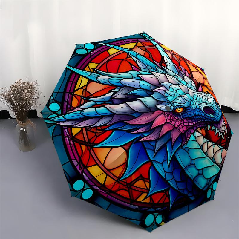 Stained Glass Dragon Wall Art Decor - Fantasy Animal Mural Painting for Home Office Living Room Bedroom Decoration Umbrella