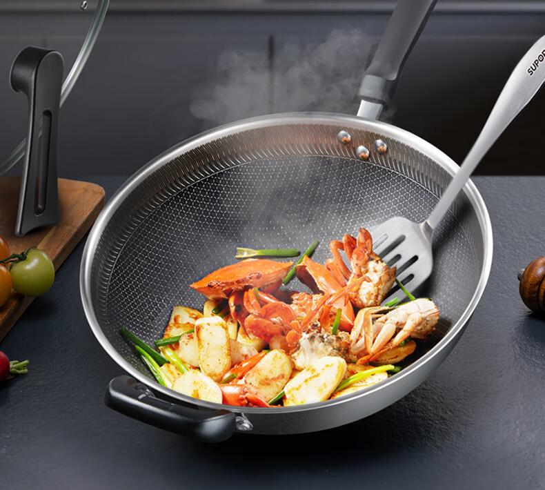 Supor Honeycomb Non-stick Stainless Steel Wok, 30/32/34cm Frying Pan