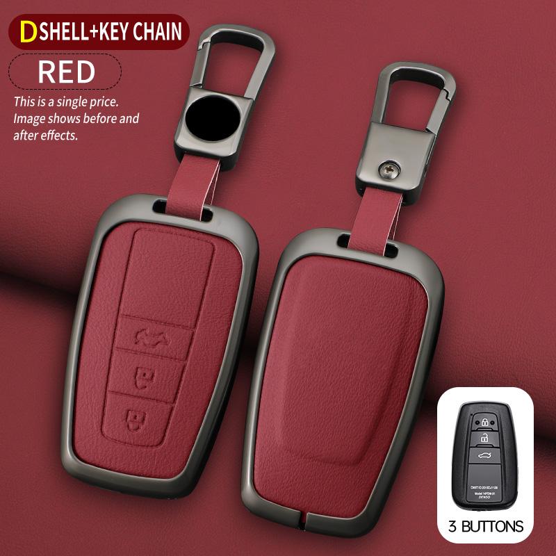 Car Zinc Alloy Leather Key Cases Holder Cover Chain For Toyota Prado Land Cruiser Camry CHR RAV4 3Buttons Protective Shell Bag