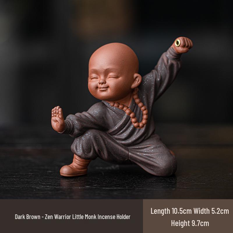 Kung Fu Kid Little Monk Zen Incense Holder - Indoor Sandalwood Burner for Coffee Tables and Tea Rooms.