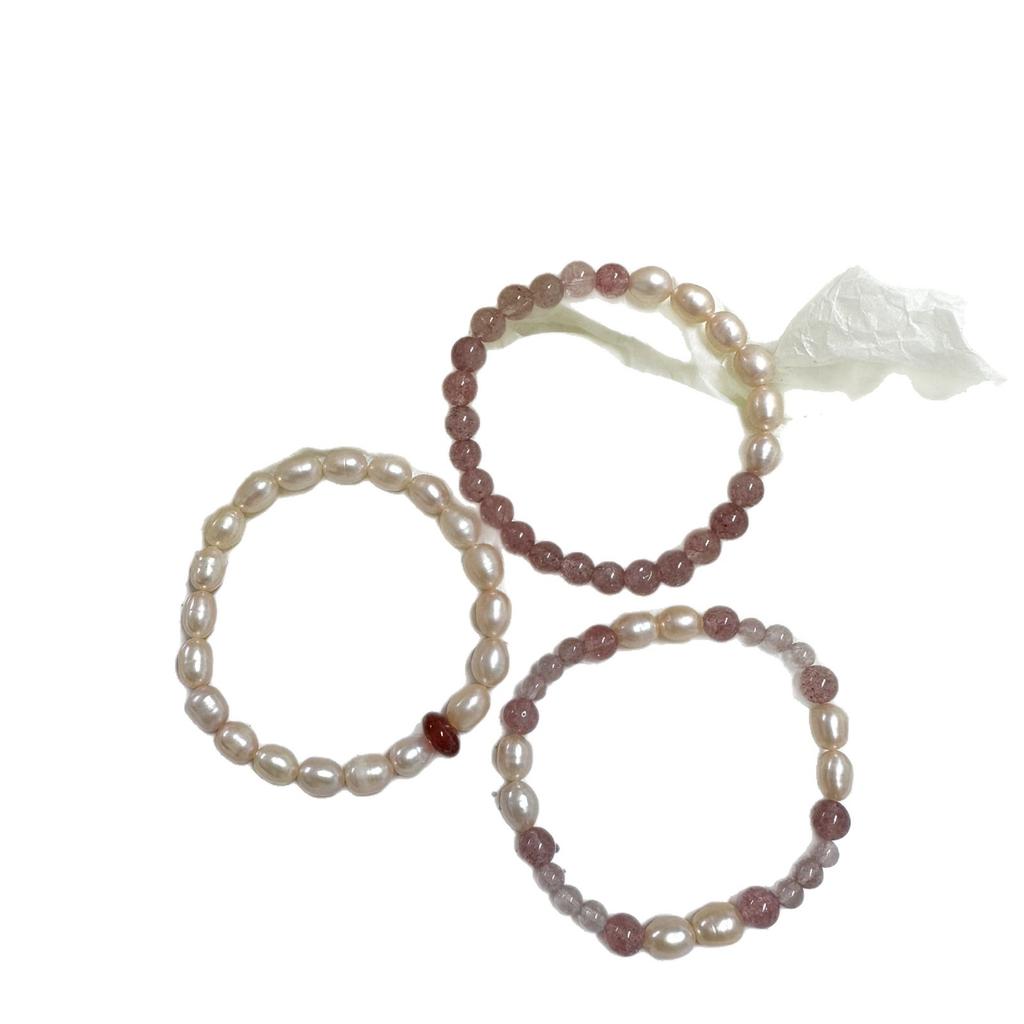 Peach Blossom Feng Shui Strawberry Crystal Natural Freshwater Pearl Bracelet Sweet and Cute New Chinese Style Bracelet