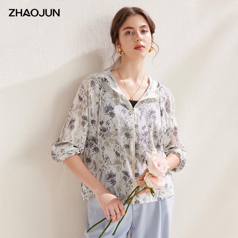 Zhaojun Women's Floral Silk Hooded Jacket