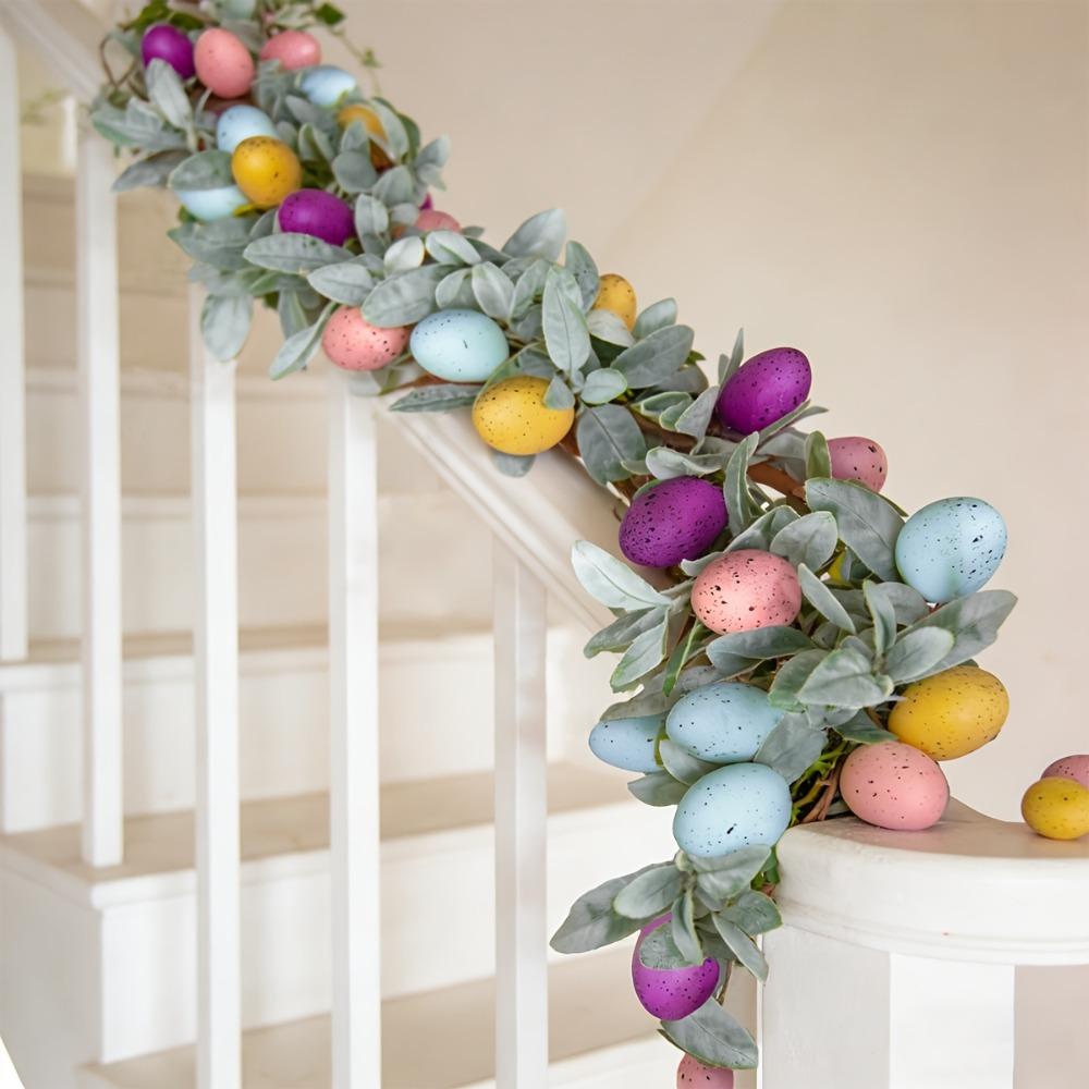 Plastic Easter Egg Garland with Green Leaves Faux Hanging Garland Egg Vine String  Indoor Outdoor