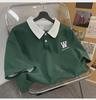 Men's Summer Embroidered Cotton Polo Shirt with College Style Contrast Colors