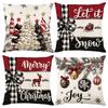Christmas Theme Short Plush Pillow Cover Set Holiday Print Cushion Case for Living Room Sofa Home Decor 45x45cm