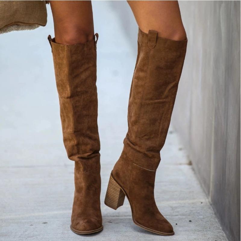New Style Popular Women Fashionable Casual Vintage Retro Long Knee-high Cowboy Boots Square Heels Shoes Boot Woman Zapatos Mujer