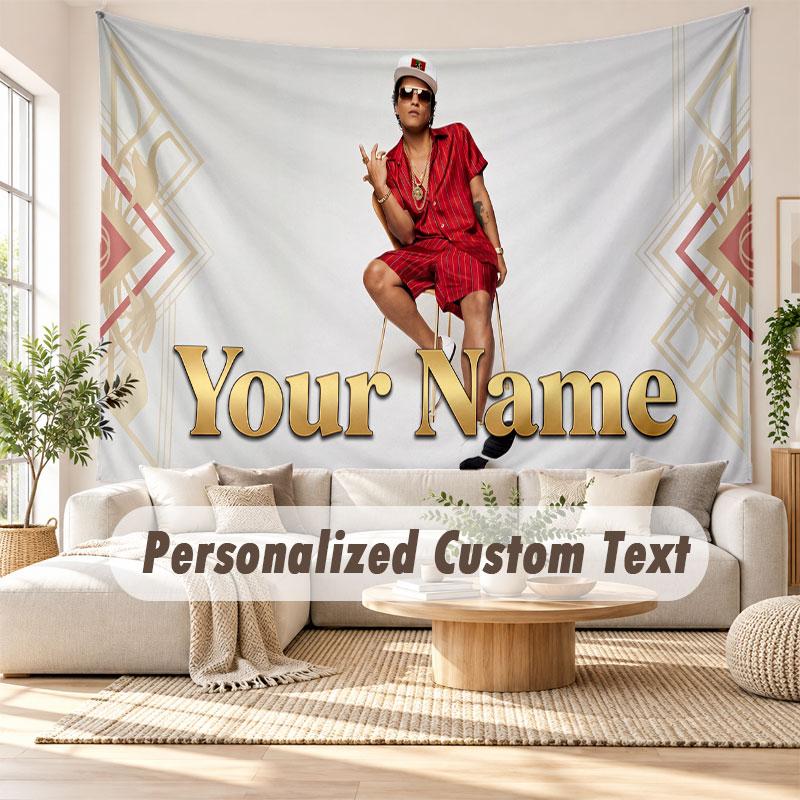 Arazzo da Parete con Nome Personalizzato, Arazzo Decorativo Sfondo Bruno Mars per Dormitorio Casa