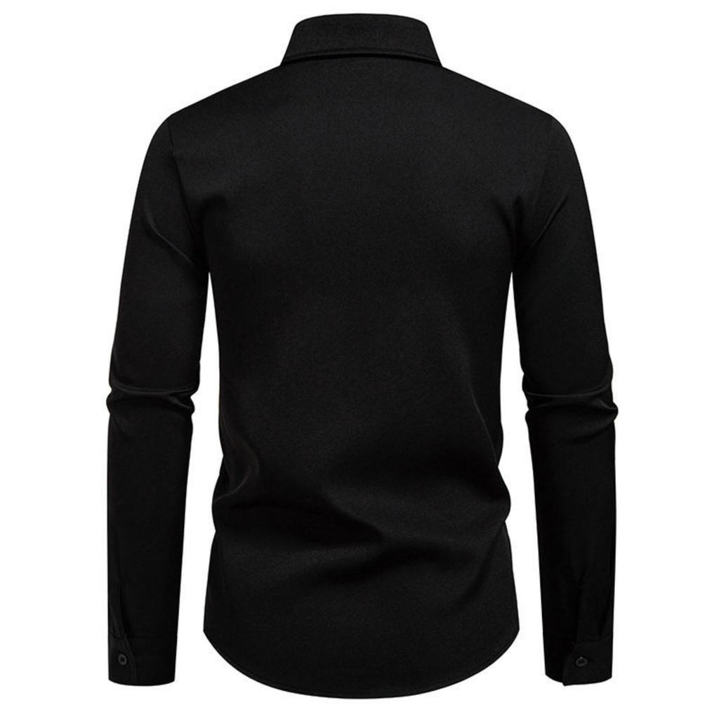 Men's Casual Solid-color Long-sleeved Shirt, Men's Slanted Button Slim Lapel Shirt