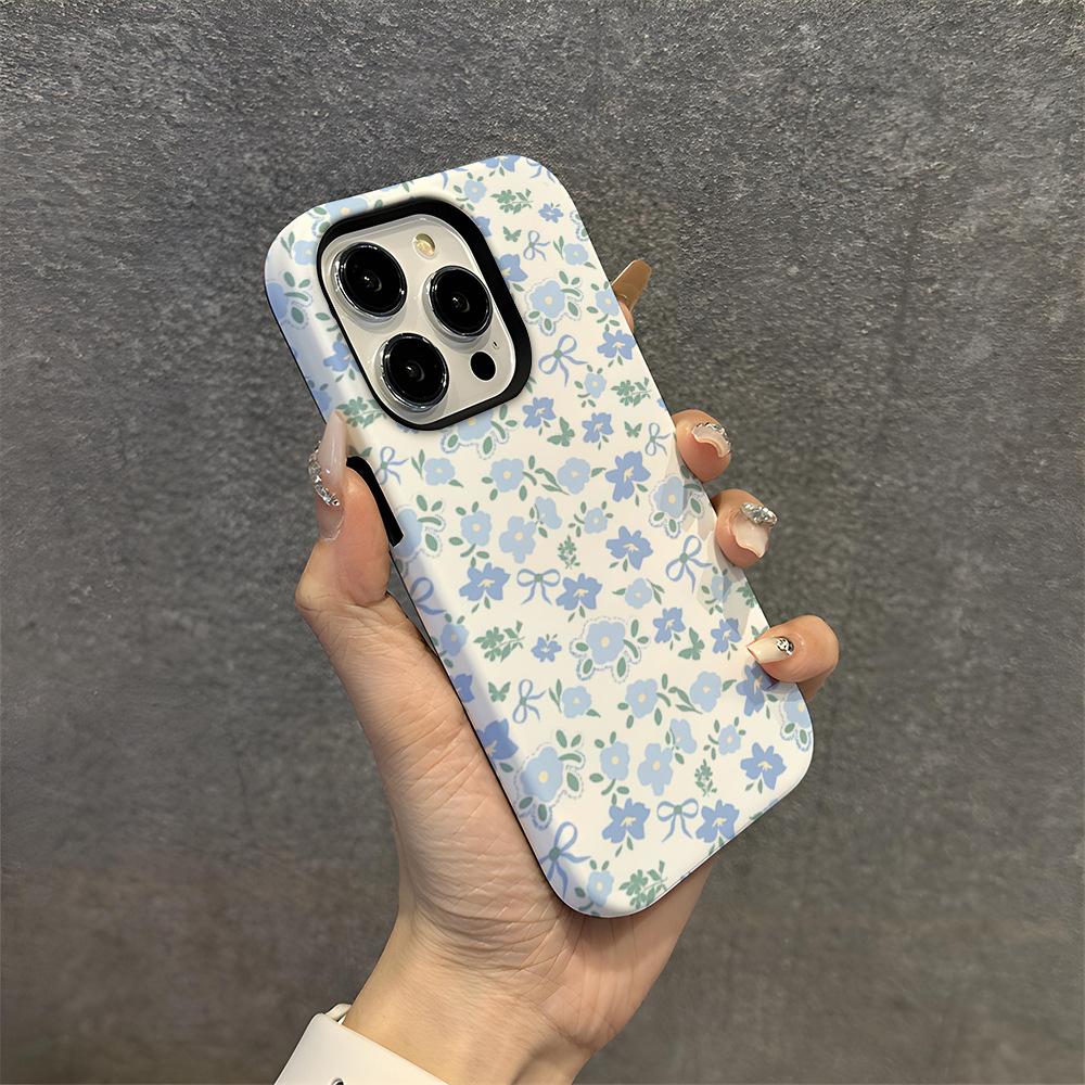 Ins Wind Gentle Blue Floral Mobile Phone Case iPhone12Pro 2-in-1 Film Mobile Phone Case Women's Apple 17pm