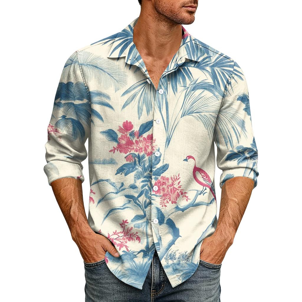 Hawaii Print - Men's Casual Long-Sleeved Shirt