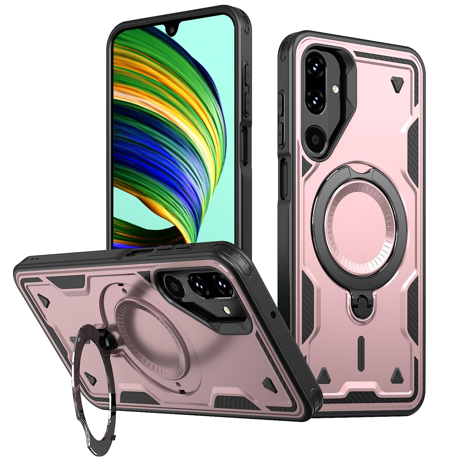 

Чехол-броня для Samsung Galaxy M16 F16 M56 F56, противоударный, с вращающимся на 360° магнитным держателем, рамка из ТПУ, чехол для телефона из твердого пластика, Fundas Galaxy M16 or F16 розового золота