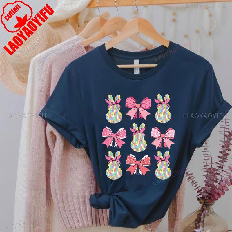 Brushstroke Bunny Easter T Shirt Kawaii Women Short-sleev Tee-shirt Retro Style Streetwear Fashion Casual Cotton Tops Ropa Mujer
