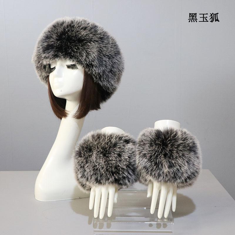 3pcs/Set Women Winter Faux Fox Fur Headband Hats Cuffs Fashion Warmth Female Wrist Sleeve Gloves Faux Fur Cap Russian Style