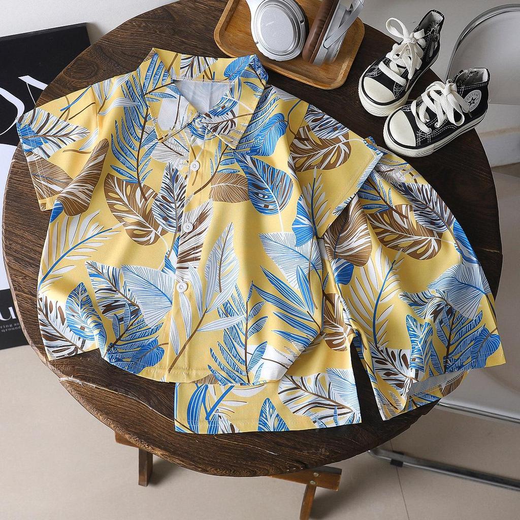 Trendy Summer Beach Short Sleeve Set for Kids – Handsome Two-Piece Outfit