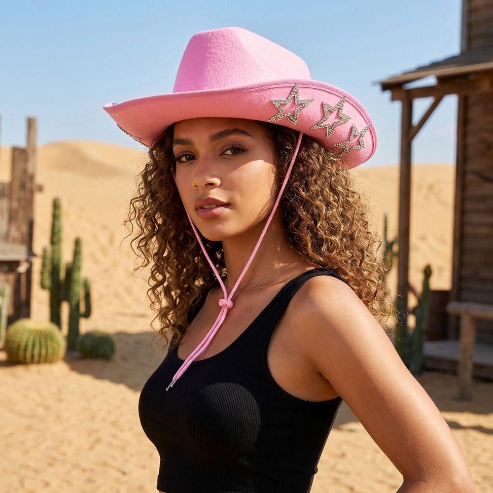 Classic Shiny Western Cowboy Hat Wide Brim Star Glitter Cowgirl Hat Cap Ethnic Style Summer Hat Costume Accessories