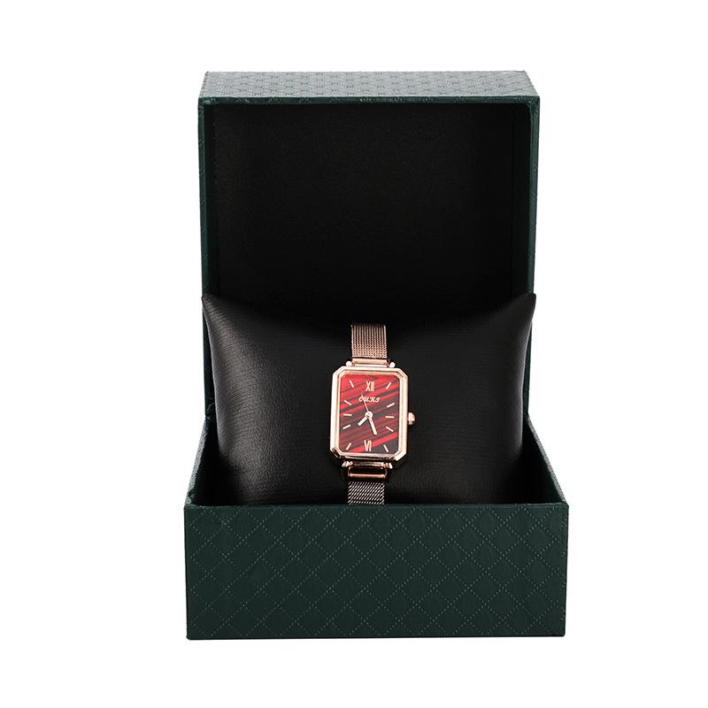 Flip-top Solid Color Jewelry Watch Storage Box with Embossed Design