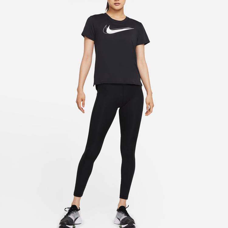 Nike Dri-Fit Swoosh Run Contrast Logo Print Reflective Moisture-Wicking Quick-Dry Round Neck Short Sleeve T-Shirt Women Tops Black DD4899-010