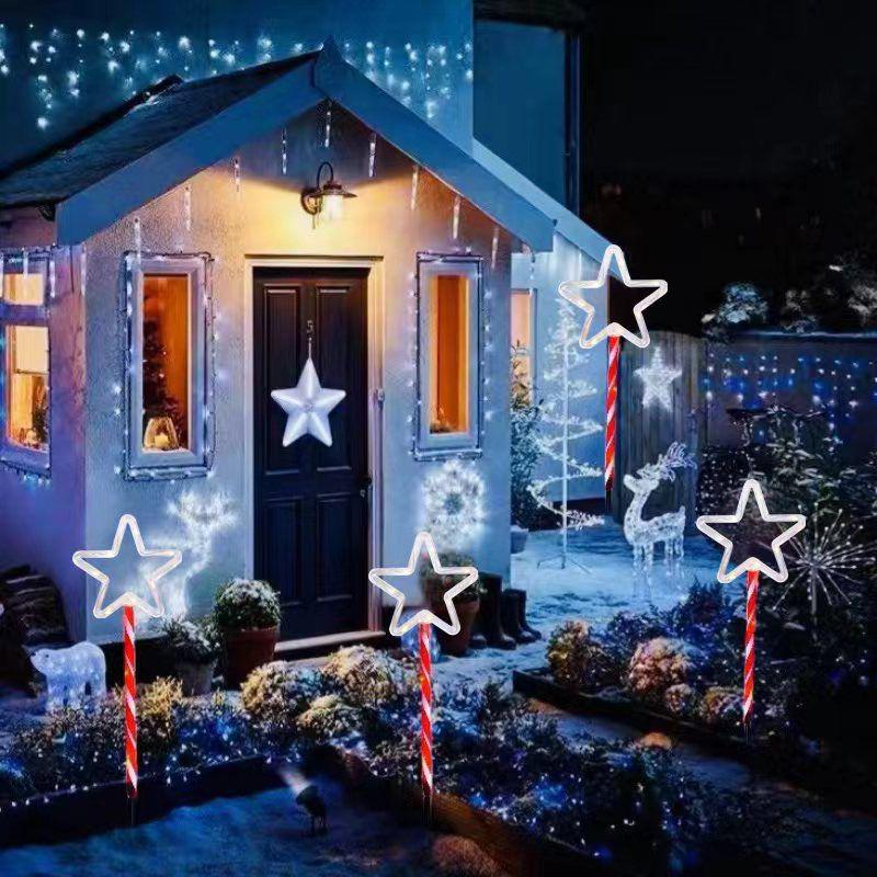 Solar Snowflake & Star Cane LED Garden Light for Outdoor Christmas Decor
