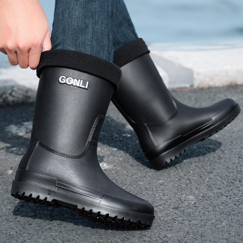 Rain shoes men's warm rain boots non-slip high tube bundle waterproof shoes kitchen rubber shoes car wash fishing men's water shoes