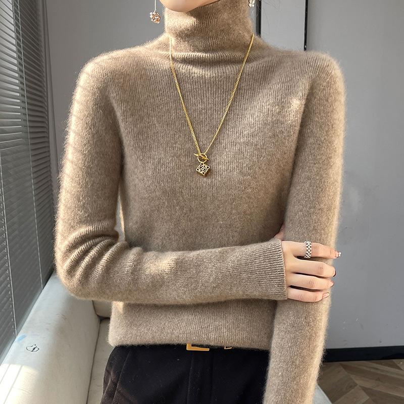 Stylish Elasticity High-Neck Sweater Women Autumn Winter Long Sleeve Knitted Knitwear Woman Solid Color Warm Turtleneck Pullover
