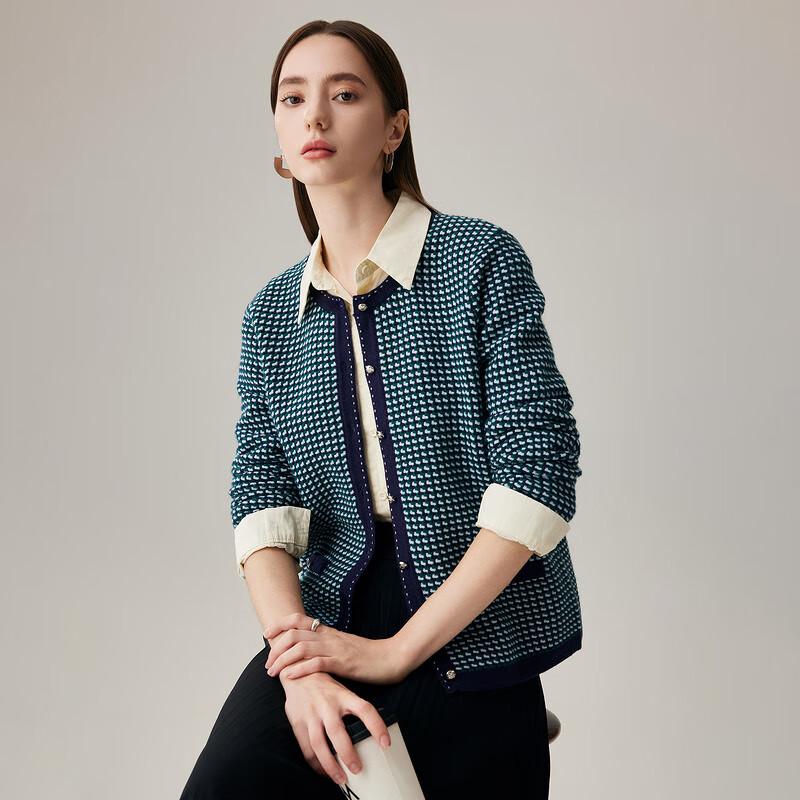 Zhaojun Women's Jacquard Wool Cardigan Sweater