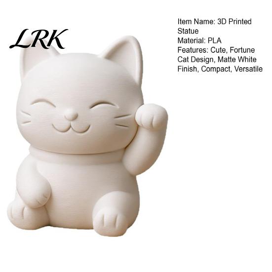 Small Maneki Figurine 3D Printed Luck Cat Statue, Cute White Figurine, Matte Mini Detailed Sculpture Fortune Ornament for Home Desk Bedroom