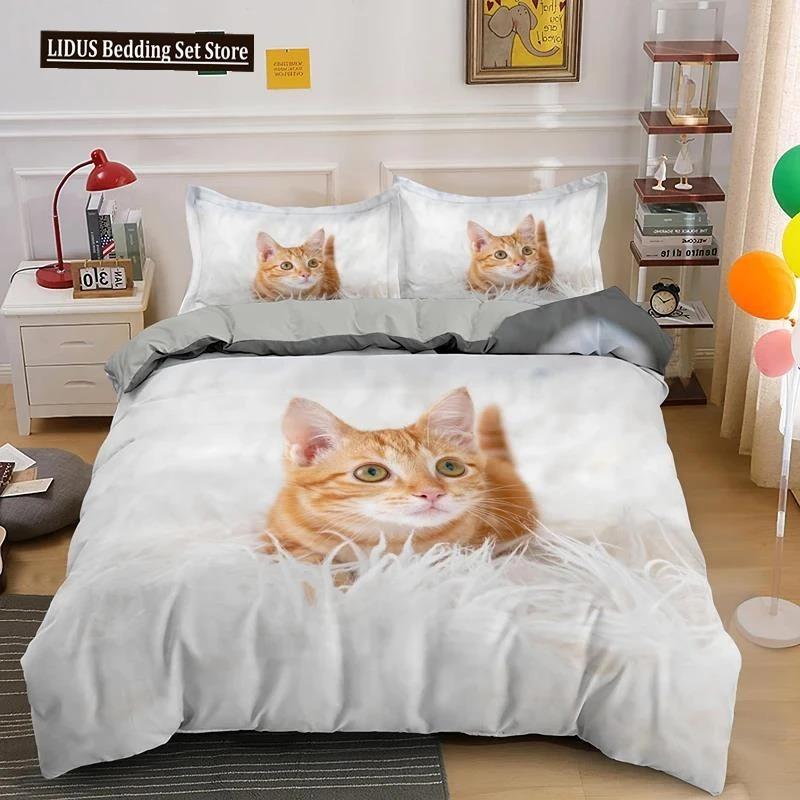 Härligt Sällskapsdjur Katt Sängklädesset Djurtryckta Överdrag Enkelt Dubbelt King Queen Storlek Påslakan Kitty Mönster Polyester Quiltöverdrag