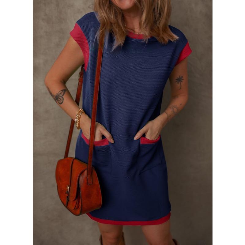 YYFS Dámská móda Léto Jaro Jednobarevný potisk Neformální šaty s krátkým rukávem a výstřihem do O s volným pasem