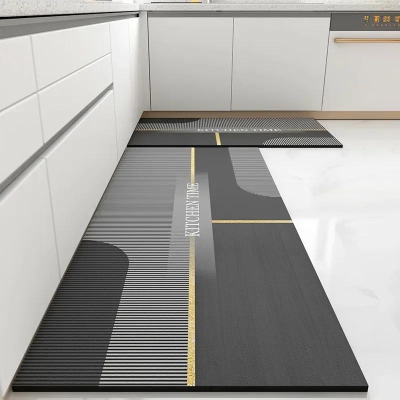 PVC Kitchen Floor Mat Waterproof Non-slip Foot Mats Leather Anti-oil Long Carpet Home Decoration Rug Gray Carpets Anti Stain