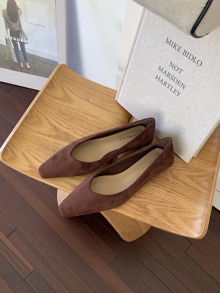 Damen Wildleder Schuhe mit eckiger Zehenpartie und niedrigem Absatz, zum Hineinschlüpfen, Koreanischer Stil, vielseitig für alle Jahreszeiten, Neue Kollektion 2025