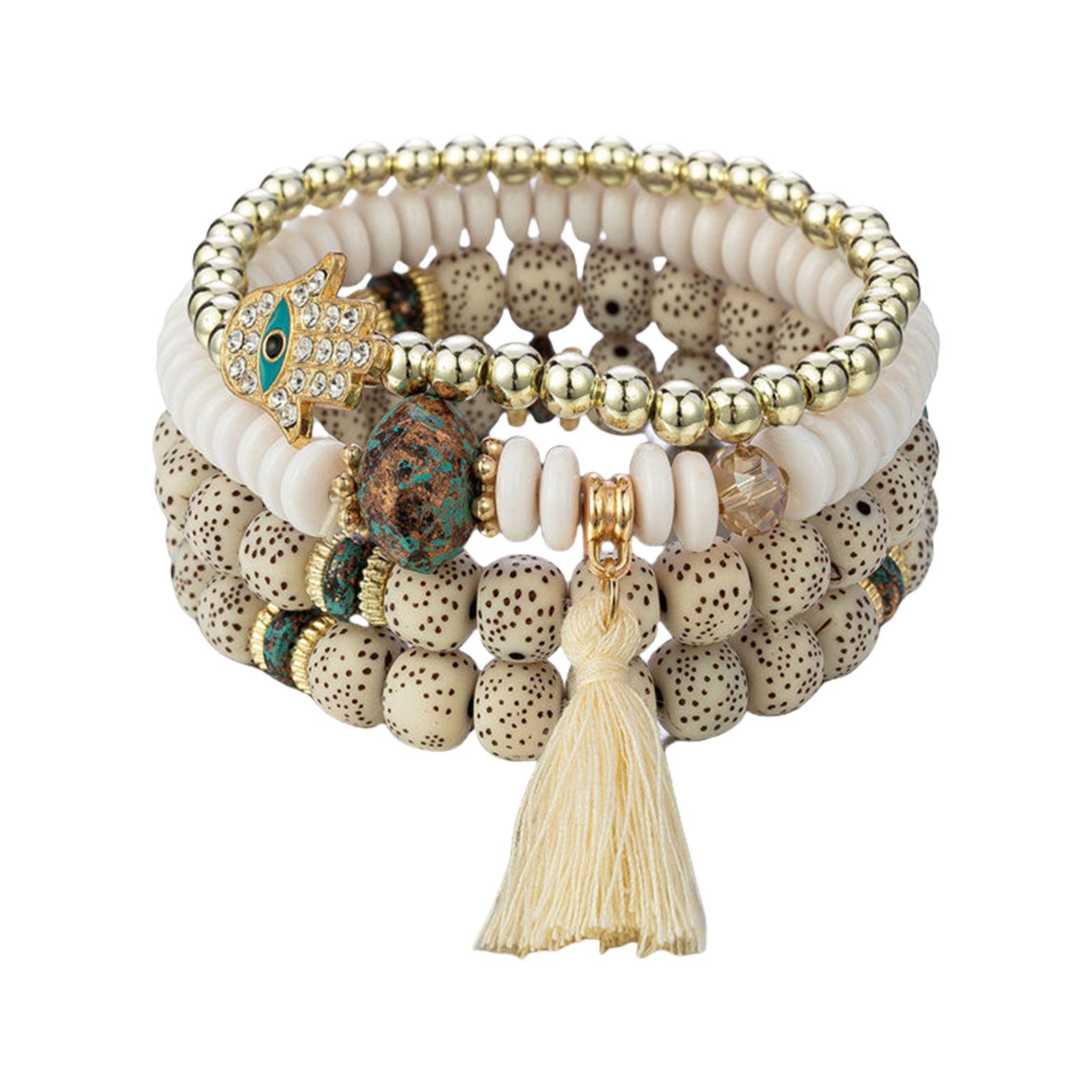 

Набор из 4 браслетов в богемном стиле с «дурным глазом», украшенных кристаллами, подвесками-кисточками в виде руки Фатимы, модными браслетами-манжетами, для повседневной носки для женщин 7