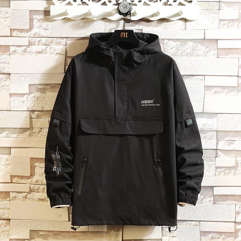 Men's Trendy Hooded Half-Zip Windbreaker Jacket - Spring/Autumn Streetwear