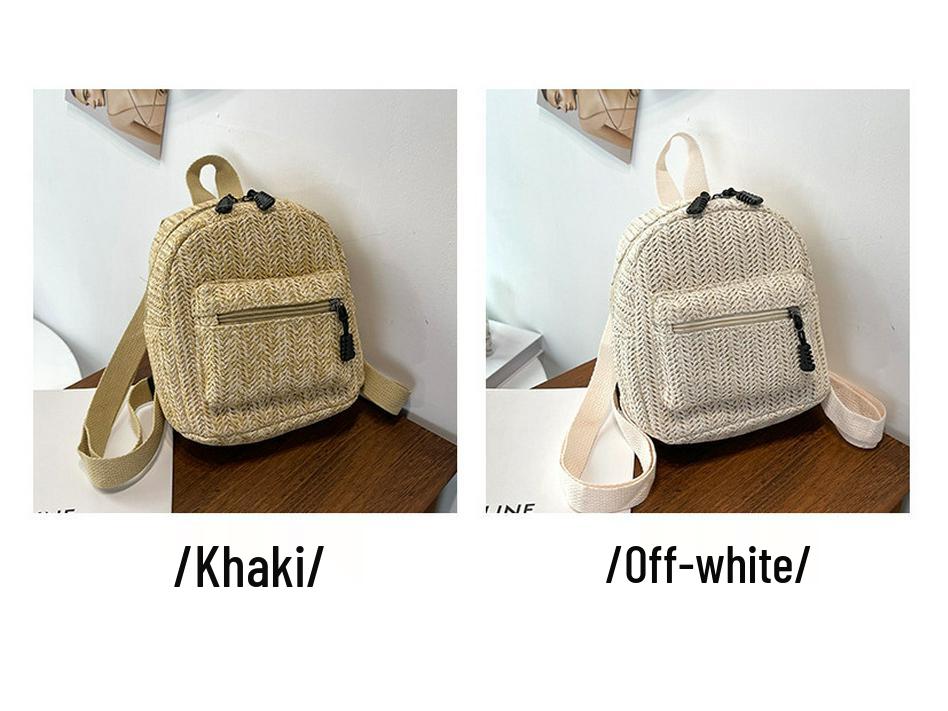 Ethnic Style Double-Layer Zipper Straw Backpack