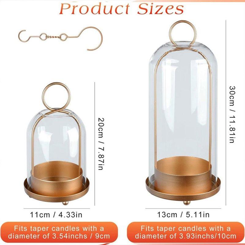 A74E-5"&4" Hurricane Glass Candle Holders Set Of 2 Metal Candle Holder