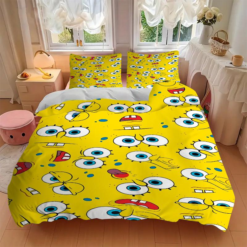 3pcs Bedding Set SpongeBob Expressions Includes 1 Comforter + 2 Pillowcases, Without Pillow Inserts, Soft Comfortable, Lightweight Breathabl