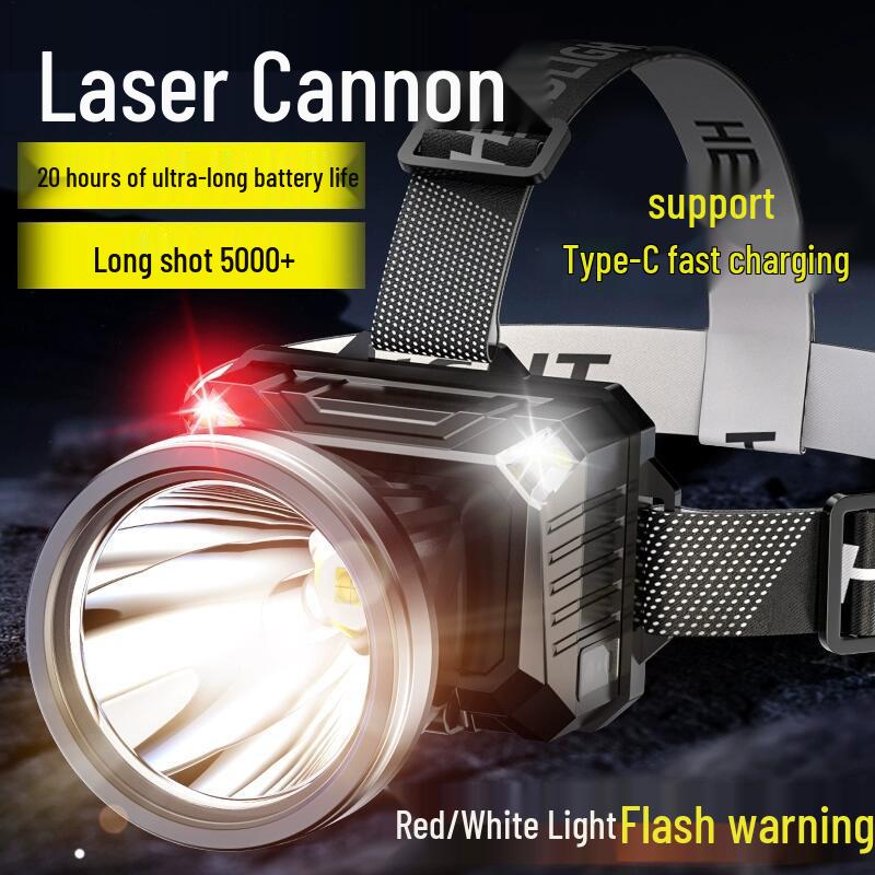 Rechargeable High Power Headlamp: Super Bright White Laser with Long Battery Life and Durability for Outdoor and Mining Use.