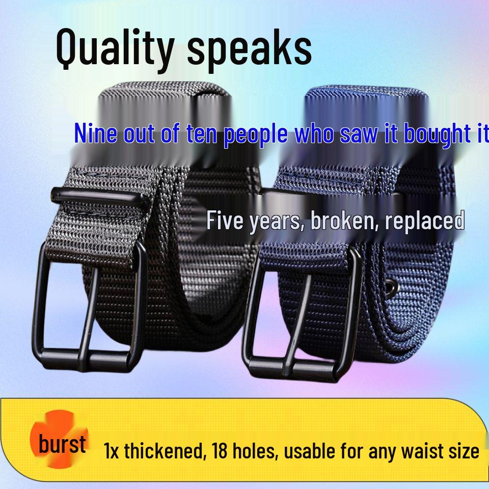 Men's Thickened Canvas Belt with Pin Buckle and Multiple Holes - Ideal for Denim, Youth, and Students