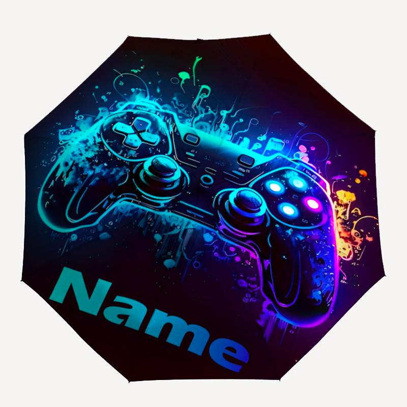 Custom Name Game Controller Theme Automatic Umbrella, Lightweight & Portable, 8 Rib, Perfect for Outdoor Travel, Birthdays, Christmas, Gifts.