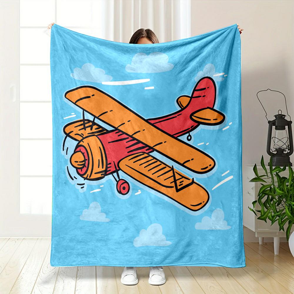 Vintage Red Plane On Blue Sky Patterned Flannel Blanket Perfect for the Bedroom Living Room, Sofa, or a Little Nap